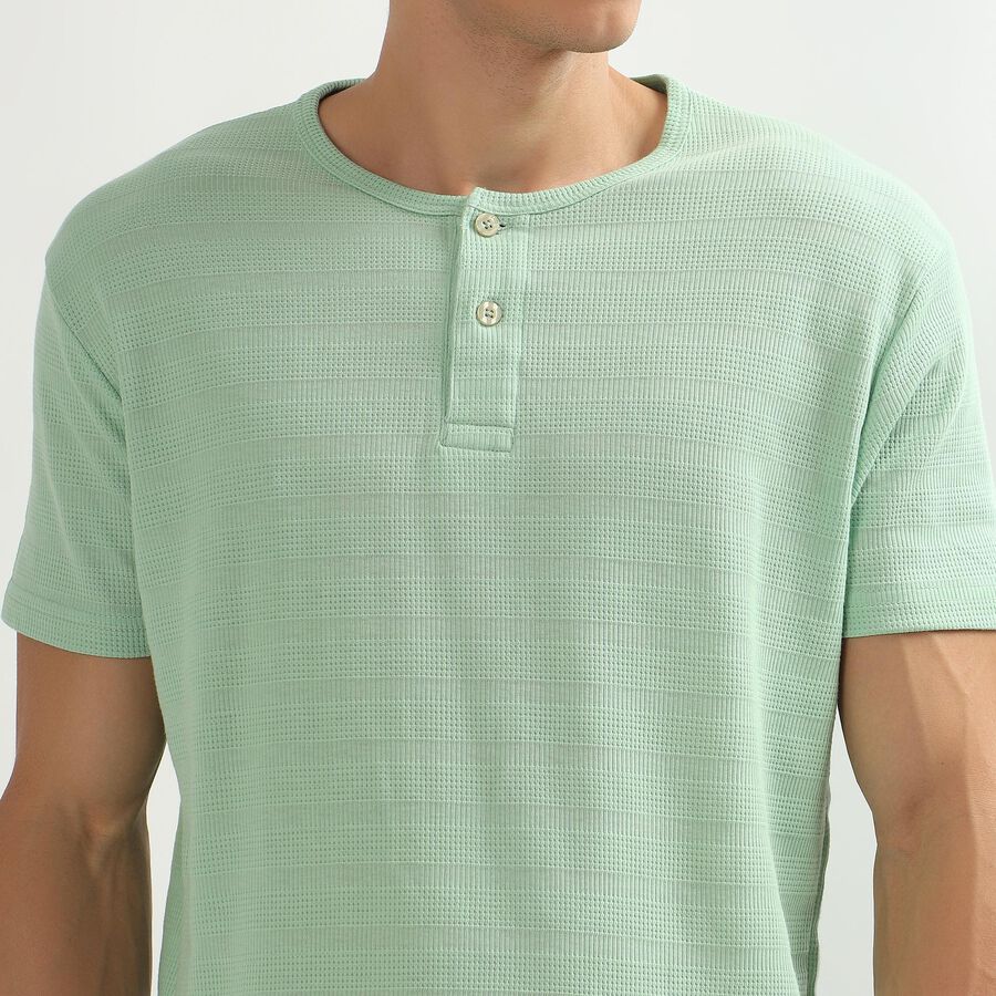 Men's Light Green Henley Neck Half Sleeve T-Shirt, Light Green, large image number null