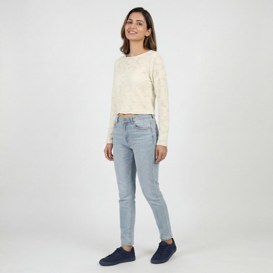 Women's White Cotton Blend Top, Off White, large
