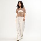 Women's Soft Beige Cotton Round Neck Casual T-Shirt, Beige, small