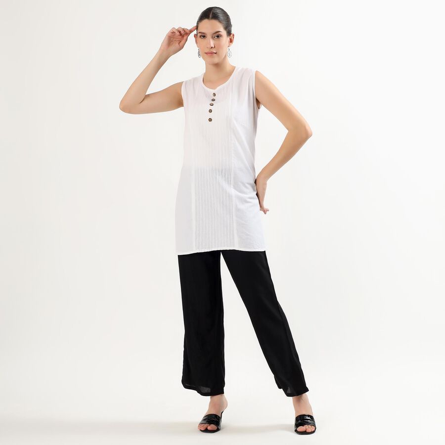 Women's Jet Black Wide-Leg Elastic Waist Palazzos, काला, large