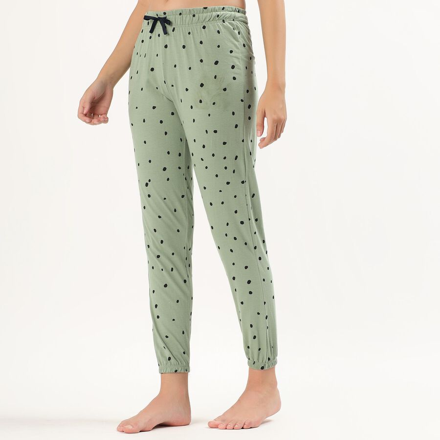 Women's Muted Sage Green Polka Dot Full-Length Cotton Pyjama, हल्का हरा, large image number null