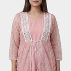 Women's Pink Round Neck Solid Kurta, Light Pink, small