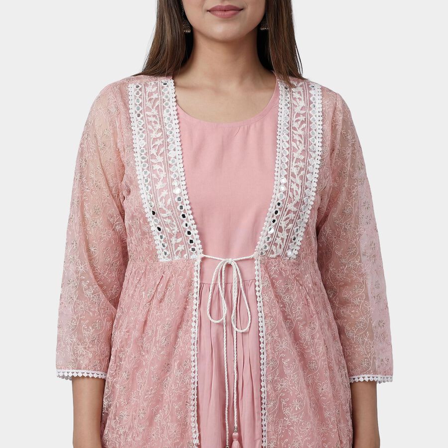 Women's Pink Round Neck Solid Kurta, Light Pink, large