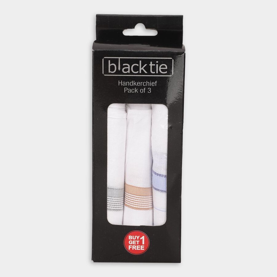 Men's Bright White Striped and Checked Pack of 3 Handkerchief, Light Blue, large