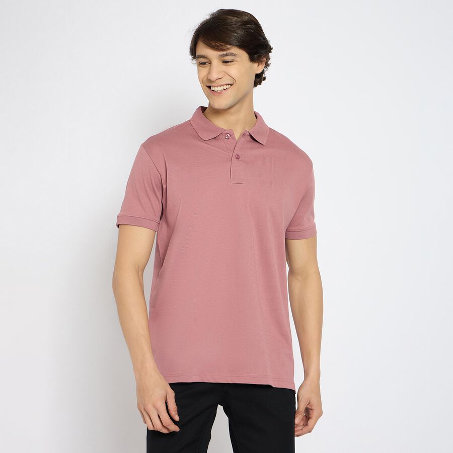 Men's 100% Cotton Collared Half Sleeves T-Shirt , Coral, large