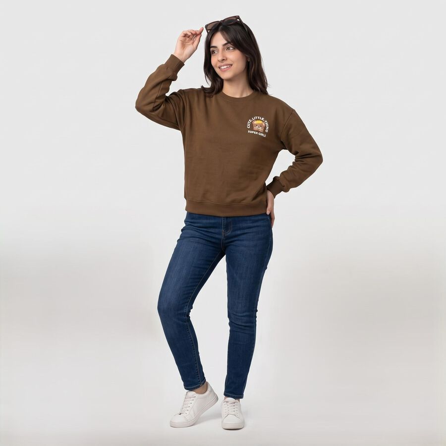 Women's Olive Crew Neck Pullover Sweatshirt, ओलिव, large
