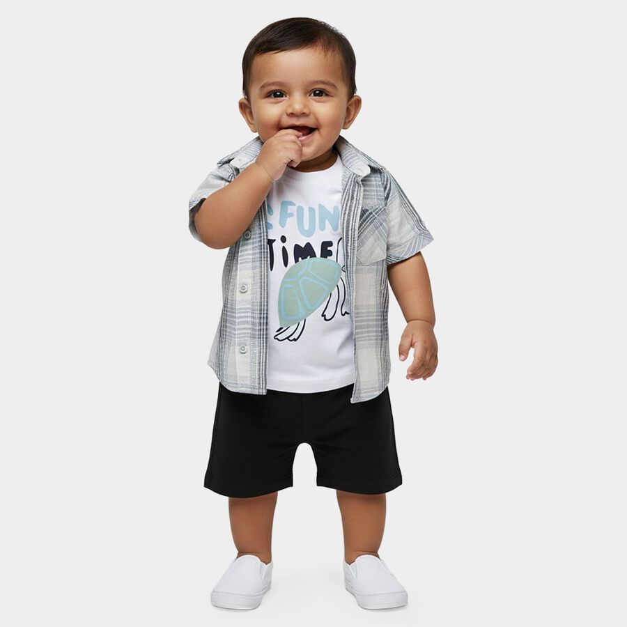 Infants' Light Blue Cotton Mandarin Collar Classic Shirt, Light Blue, large