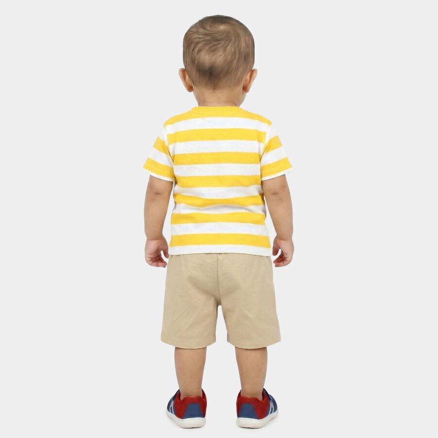 Infants' Yellow 100% Cotton Round Neck Graphic Print Baba Suit, Yellow, large