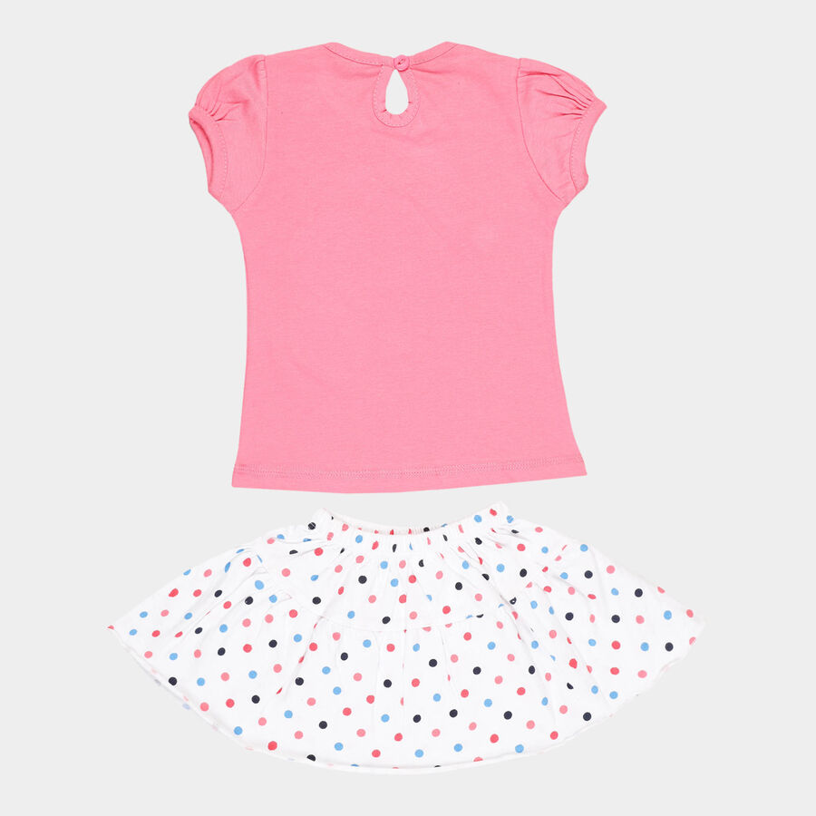 Infants Cotton Skirt Top Set, Pink, large image number null