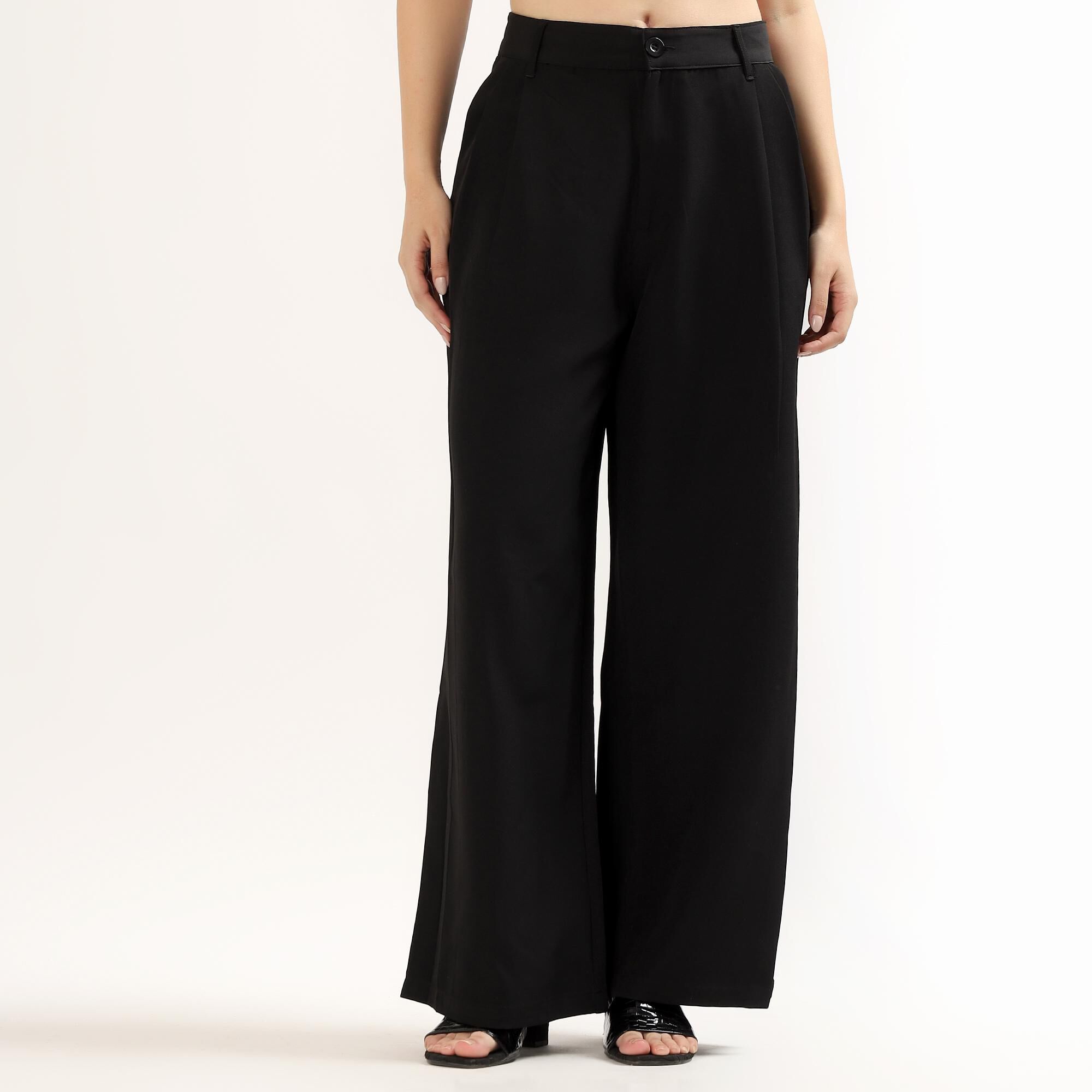 Lucky Charm Women's Jet Black Wide-Leg High-Waist Trousers