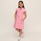 Girls' Soft Pink Button-Down Casual Frock, हल्का गुलाबी, small image number null