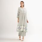 Women's Ivory Round Neck Floral Printed Kurta, Lilac, small