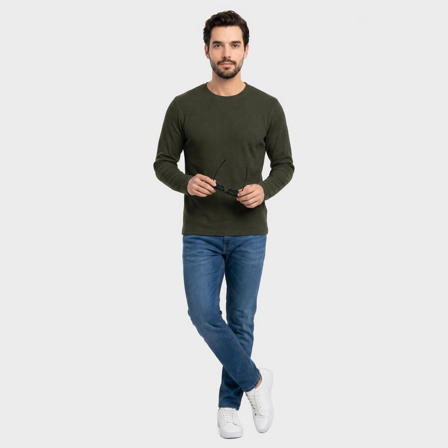 Men Olive Green Crew Neck Regular T-Shirt, Olive, large