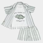 Infants' Mint Green 100% Cotton Collar Neck Striped Baba Suit, Light Green, small