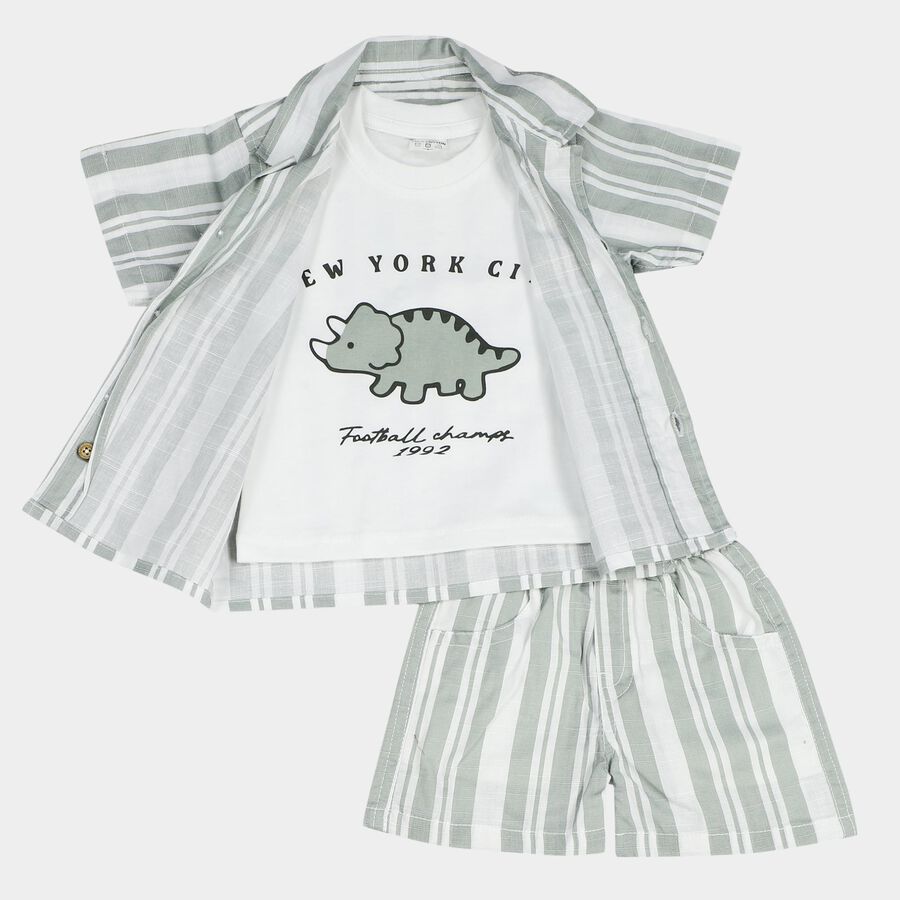 Infants' Mint Green 100% Cotton Collar Neck Striped Baba Suit, Light Green, large