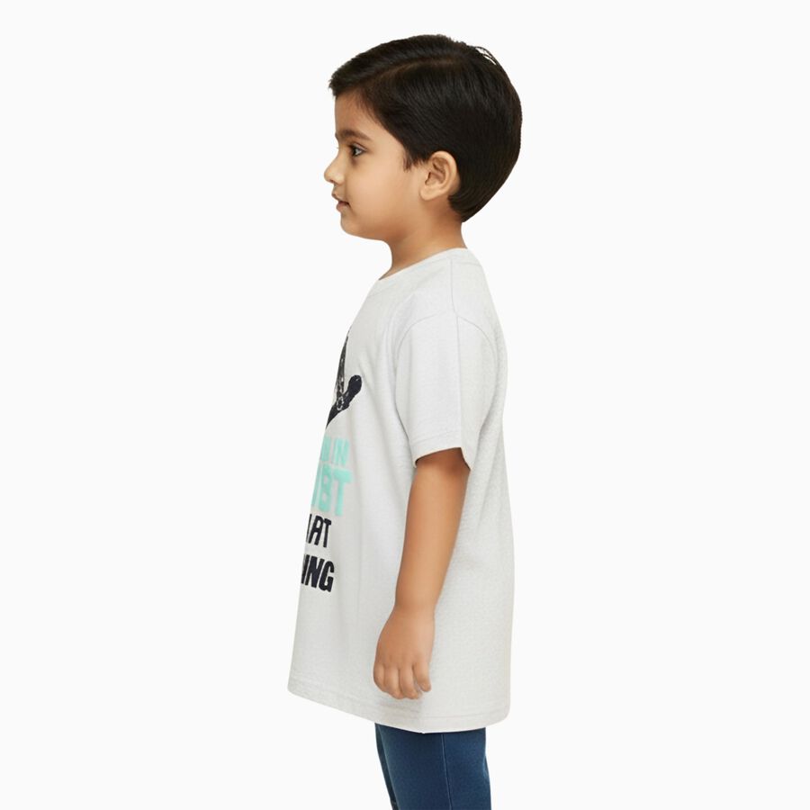 Boys Light Grey Round Neck Casual T-Shirt, Ecru Melange, large image number null