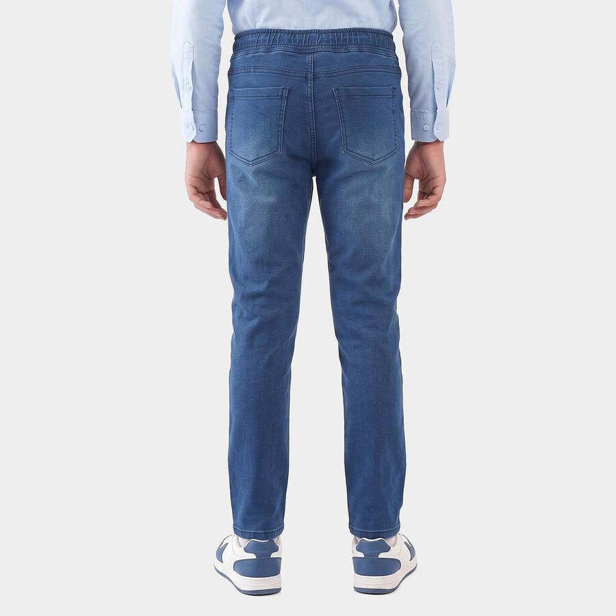 Boys Blue Slim Fit Drawstring Waist Jeans, गहरा नीला, large