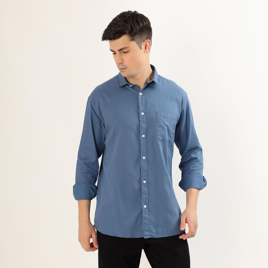 Men's Muted Steel Blue Cotton Classic Casual Shirt, Mid Blue, large image number null