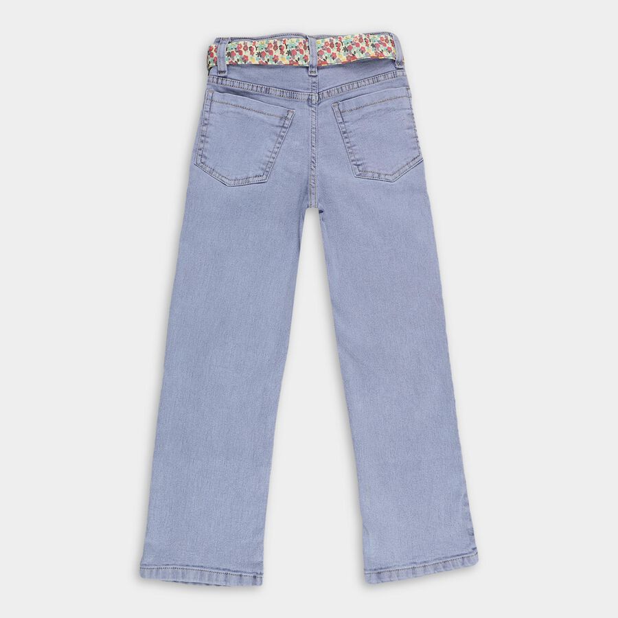 Girls' Light Powder Blue Straight Fit Floral Belt Jeans, Light Blue, large image number null