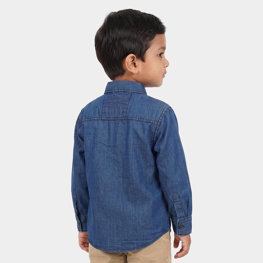 Boys' Light Blue Long Sleeve Collared Utility Shirt, हल्का नीला, large