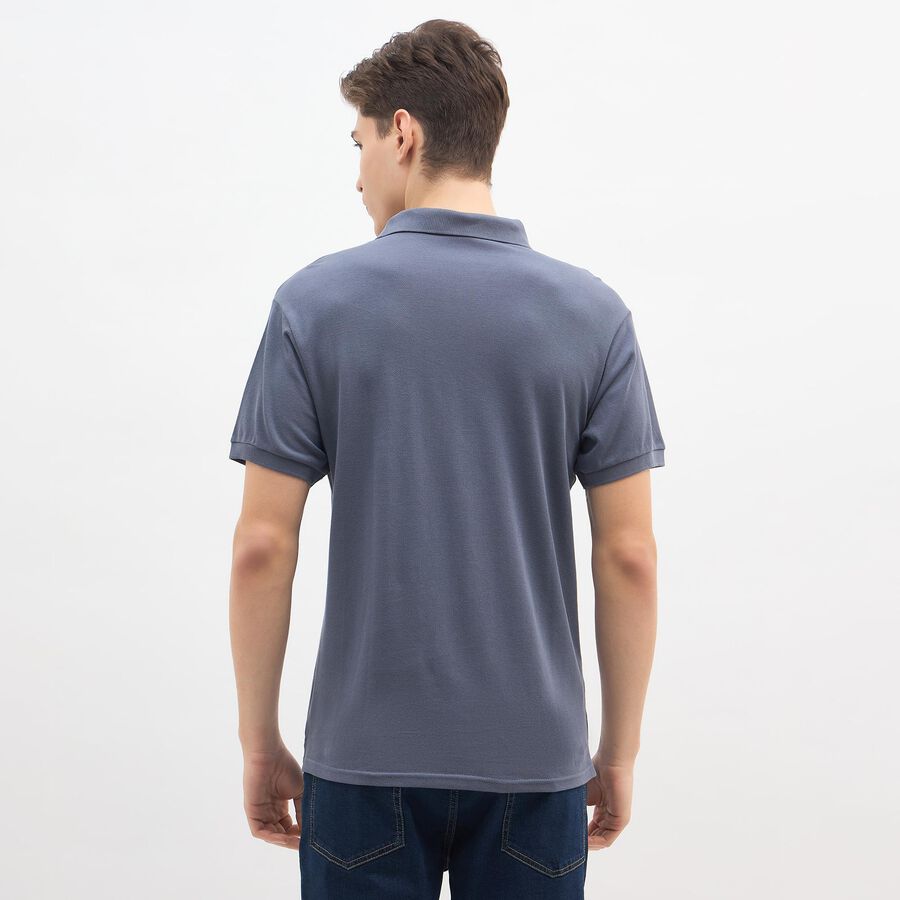 Men's Midnight Blue Cotton Polo Collar Classic T-Shirt, Mid Blue, large