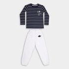 Boys' Navy Cotton Round Neck Striped Baba Suit, Navy Blue, small image number null