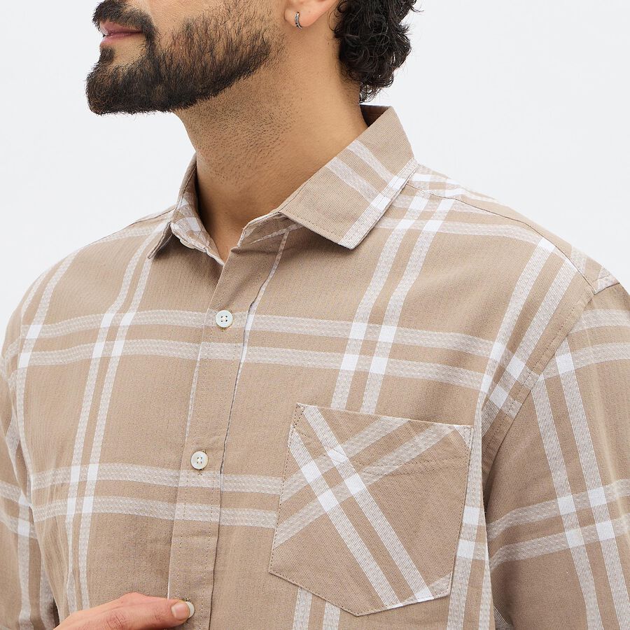 Men's 100% Cotton Casual Shirt, Brown, large image number null