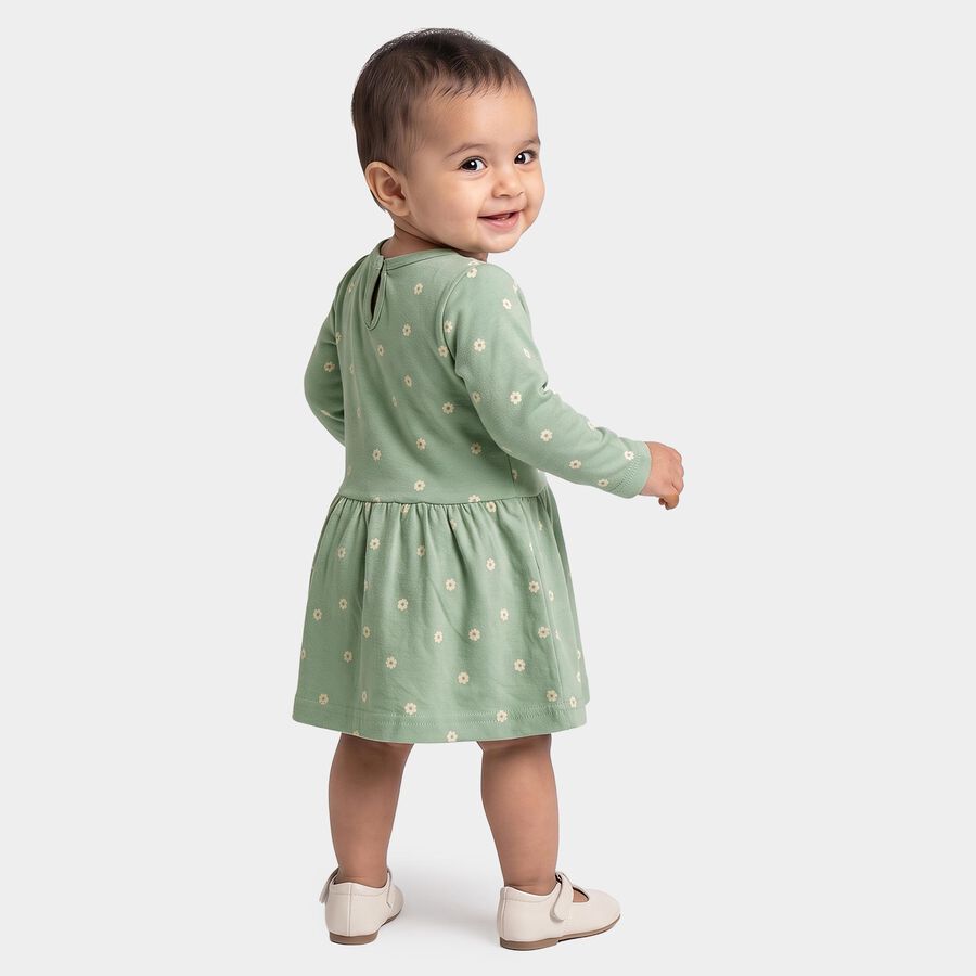 Infants' Mint Green Fit and Flare Bunny Print Frock, हल्का हरा, large