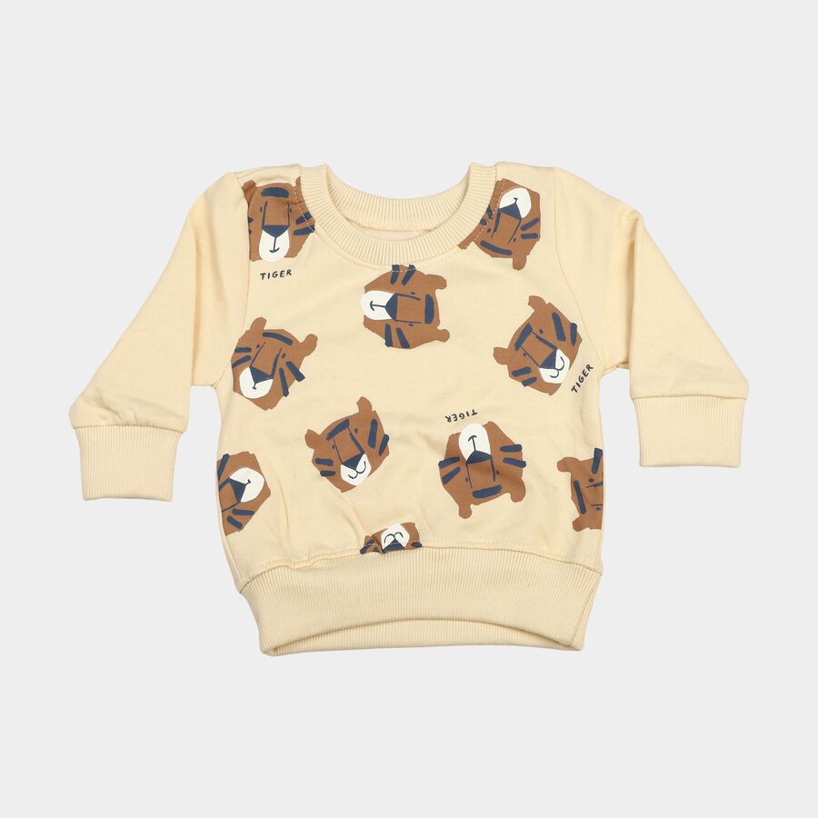 Infants' Beige Round Neck Printed Sweatshirt, Beige, large