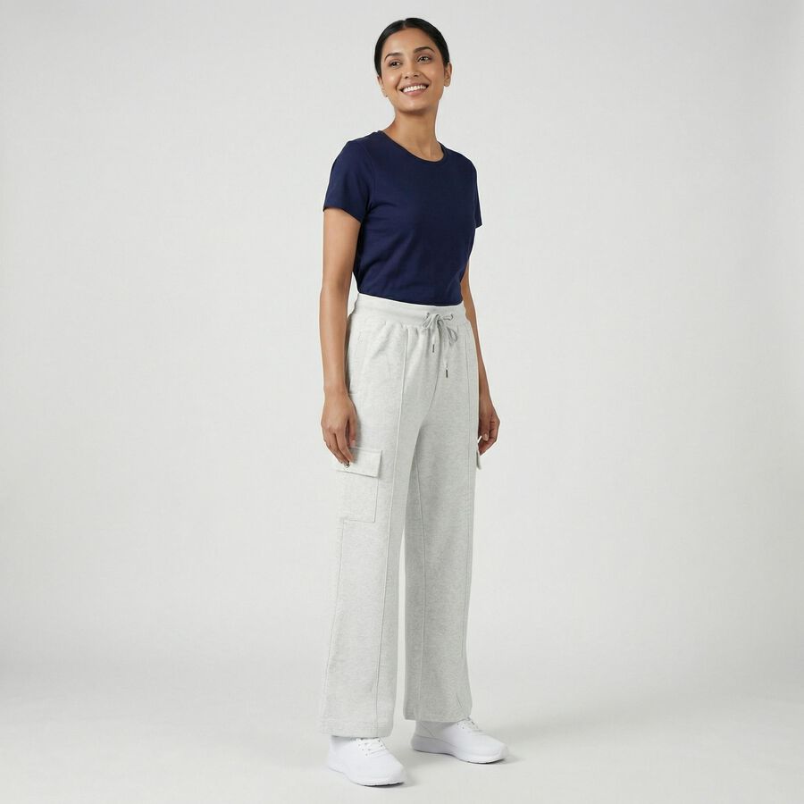 Women's Grey Regular Fit Track Pants, Ecru Melange, large