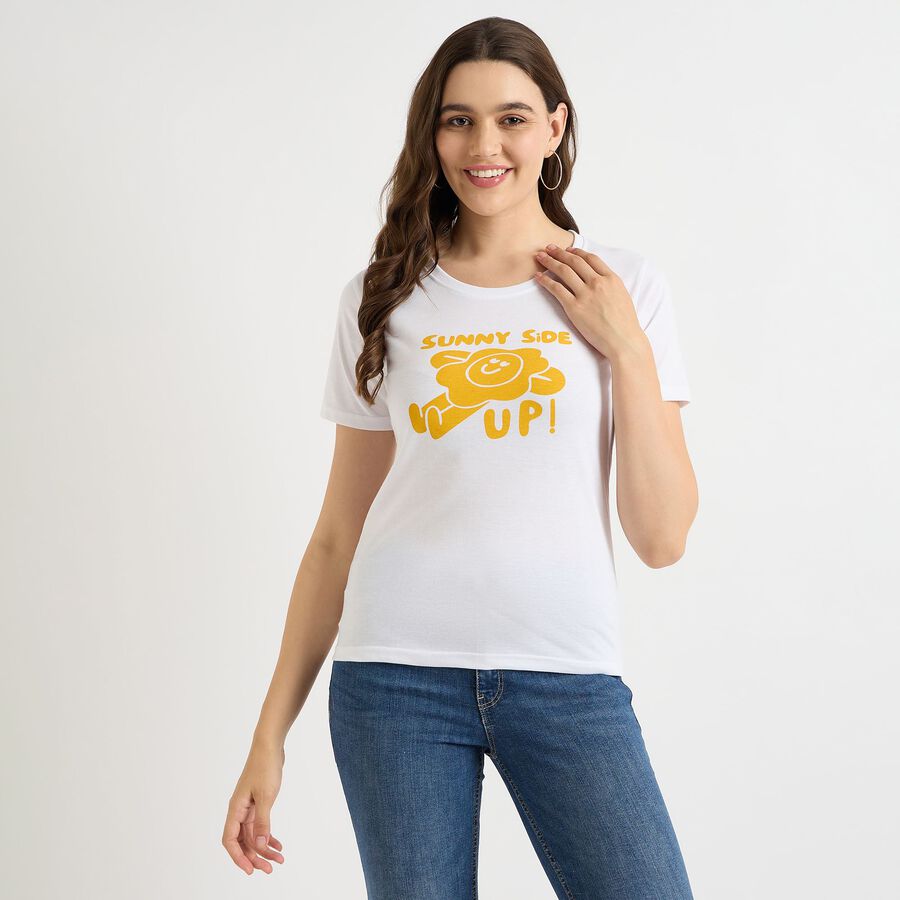 Ladies' Round Neck T-Shirt , सफ़ेद, large image number null