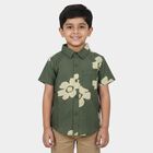 Boys Olive Green Cotton Floral Regular Fit Casual Shirt, Olive, small