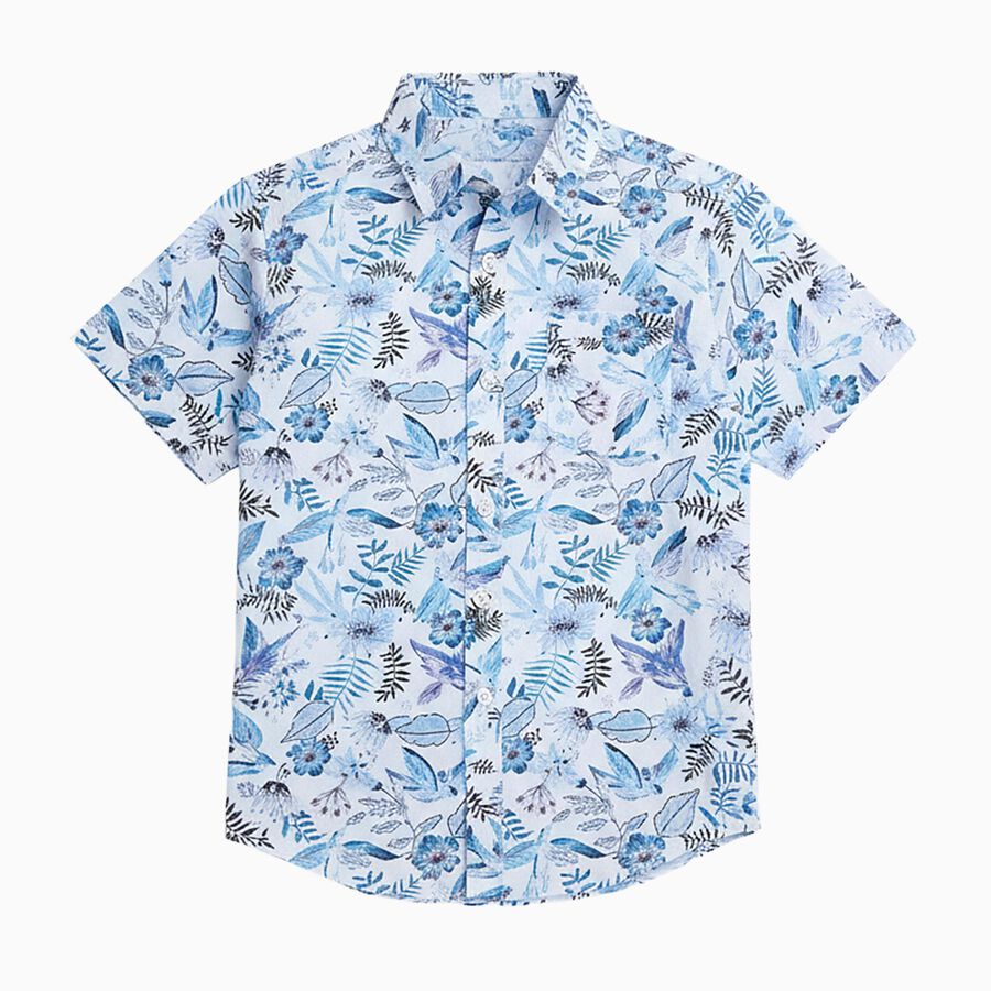 Boys' Rich Eggshell White Cotton Half Sleeve Classic Casual Shirt, सफ़ेद, large image number null