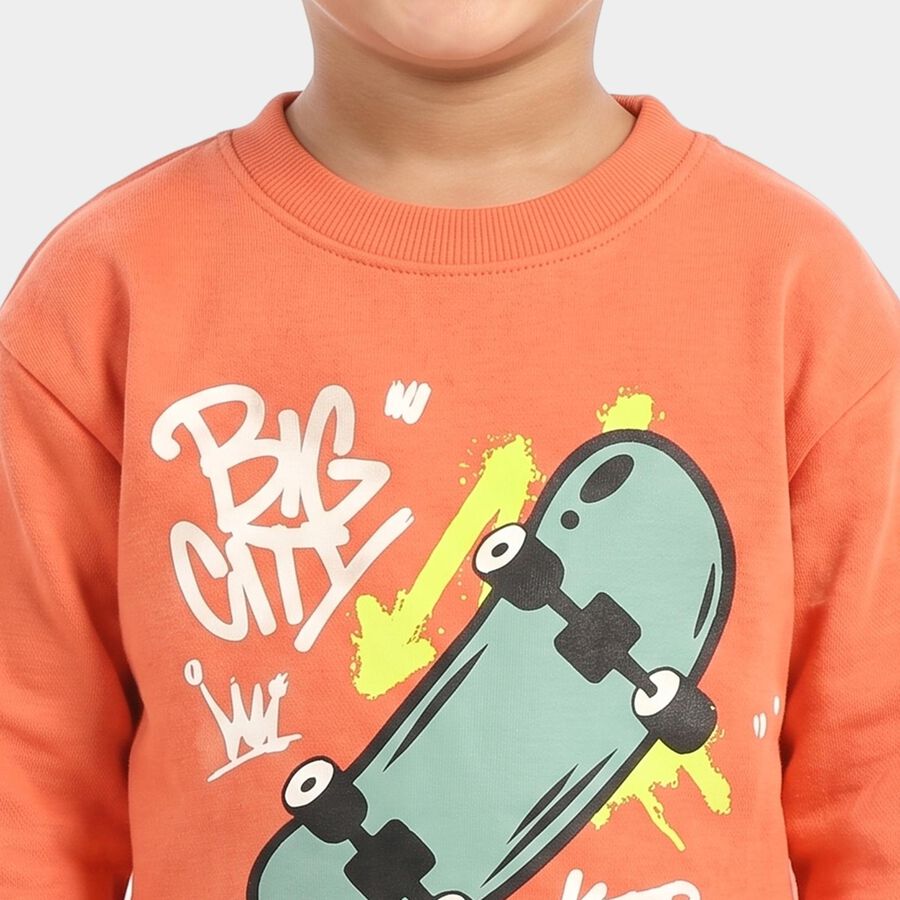 Boys' Peach Crew Neck Pullover Sweatshirt, पीच, large