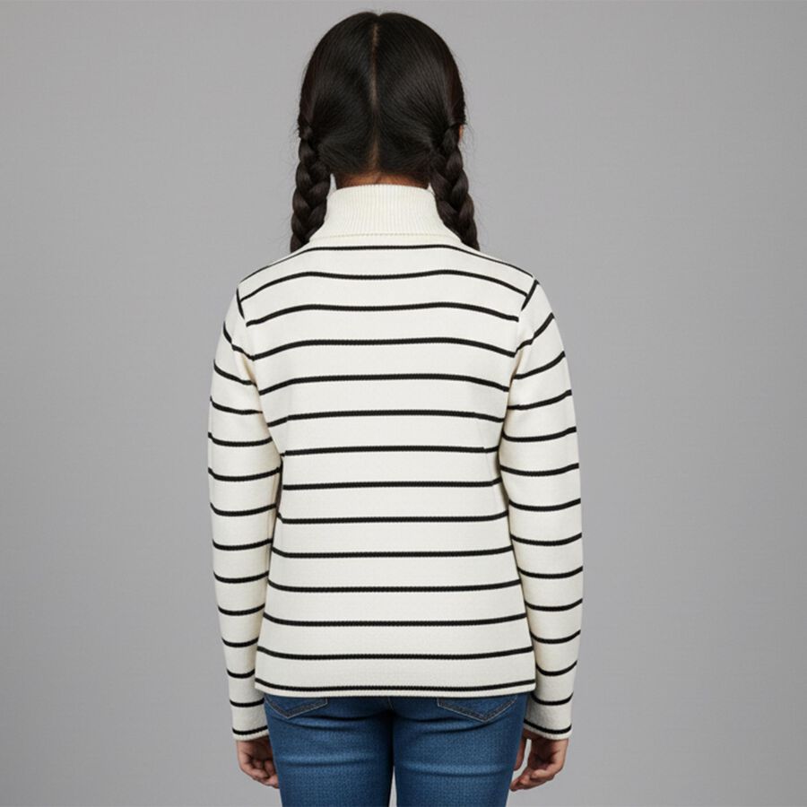 Girls Black and White Turtleneck Striped Pullover, Black, large image number null