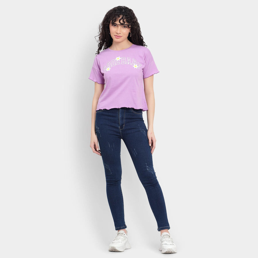 Cotton Round Neck T-Shirt, Lilac, large image number null