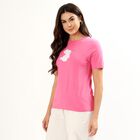 Women's Bright Fuchsia Pink Cotton Round Neck Casual T-Shirt, रानी (फ्यूशिया), small