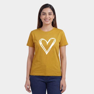 Women's Yellow Round Neck Graphic T-Shirt