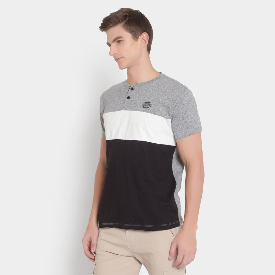 Cut & Sew Henley T-Shirt, Melange Mid Grey, large image number null