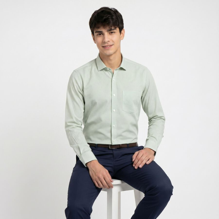 Men's Mint Green Regular Fit Formal Shirt, Light Green, large