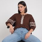 Women's Brown Round Neck Shirt, भूरा, small