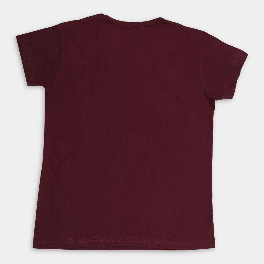 Girl's Placement Printed Regular Wine T-Shirt, Wine, large image number null