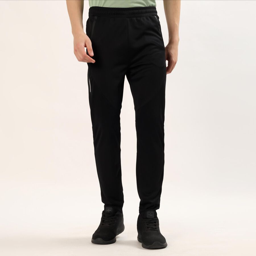 Men's Black Slim Fit Side Zip Pocket Paneled Track Pants, काला, large