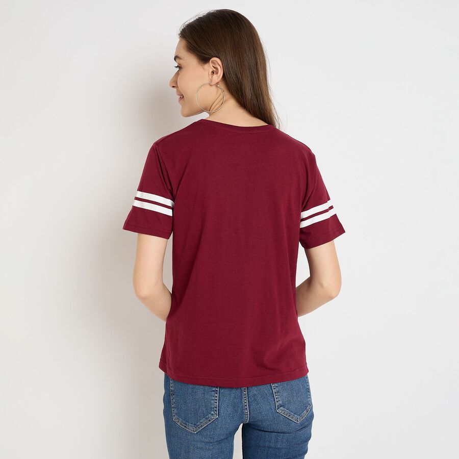 Ladies' 100% Cotton Round Neck T-Shirt, वाइन, large image number null