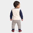 Infants' Beige 100% Cotton Round Neck Santa Graphic Print Baba Suit, Beige, small