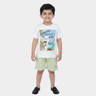 Boys White 100% Cotton Crew Neck Graphic Print Baba Suit, ऑफ व्हाइट, small