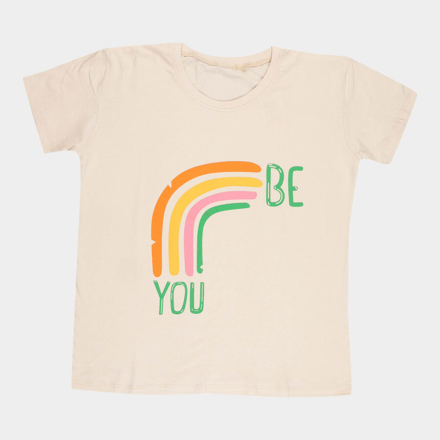 Girls Cotton T-Shirt, Beige, large image number null