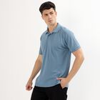 Men's Muted Steel Blue Polo Neck Classic T-Shirt, Mid Blue, small