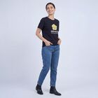 Women's Black Cotton Round Neck Casual T-Shirt, काला, small