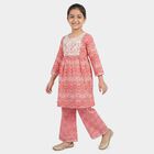 Girls Fuchsia Round Neck Fusion Set Upper and Bottom Set, Fuchsia, small